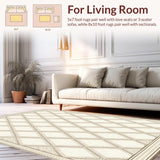 Ultra Soft Area Rug, Non Slip, Stain Resistant, Washable Area Rugs for Living Room, Bedroom, Artisan Geo Lattice Area with Neutral Tones and Interlocking Diamond Motifs(Beige)
