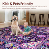 Ultra Soft Area Rug, Non Slip, Stain Resistant, Washable Area Rugs for Living Room, Bedroom, Rustic Boho Tiled Pattern(Purple)