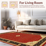 Ultra Soft Area Rug, Non Slip, Stain Resistant, Washable Area Rugs for Living Room, Bedroom, Timeless Earthy Floral Elements(Red)