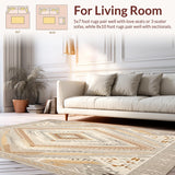 Ultra Soft Area Rug, Non Slip, Stain Resistant, Washable Area Rugs for Living Room, Bedroom, Natural Beige Geometric(Gray)