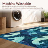 Ultra Soft Area Rug, Non Slip, Stain Resistant, Washable Area Rugs for Living Room, Bedroom, Elegant Coastal Seahorse Carpet with Blue Gradient and Symmetrical Wave Patterns(Blue)