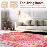 Ultra Soft Area Rug, Non Slip, Stain Resistant, Washable Area Rugs for Living Room, Bedroom, Rustic Textured Geometric Palette(Pink)