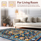 Ultra Soft Area Rug, Non Slip, Stain Resistant, Washable Area Rugs for Living Room, Bedroom, Whimsical Ogee Pattern in Blue(Blue)