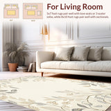 Ultra Soft Area Rug, Non Slip, Stain Resistant, Washable Area Rugs for Living Room, Bedroom, Urban Canopy Area with Stylized Botanical and Gentle Animal Shapes(Beige)