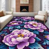 Ultra Soft Area Rug, Non Slip, Stain Resistant, Washable Area Rugs for Living Room, Bedroom, Sophisticated Round Floral Accent(Purple)