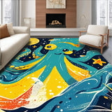 Ultra Soft Area Rug, Non Slip, Stain Resistant, Washable Area Rugs for Living Room, Bedroom, Giant Squid Graphic Rug - Sea Animal Decor Modern Carpet(Blue)