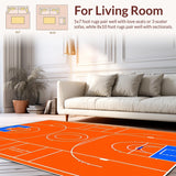 Ultra Soft Area Rug, Non Slip, Stain Resistant, Washable Area Rugs for Living Room, Bedroom, Vibrant Sports Field Theme(Orange)