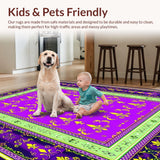 Ultra Soft Area Rug, Non Slip, Stain Resistant, Washable Area Rugs for Living Room, Bedroom, Rustic Purple and Green Palette(Purple)