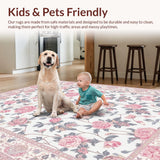 Ultra Soft Area Rug, Non Slip, Stain Resistant, Washable Area Rugs for Living Room, Bedroom, Lively Round Blossom Visual(White)