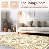 Ultra Soft Area Rug, Non Slip, Stain Resistant, Washable Area Rugs for Living Room, Bedroom, Vintage Inspired Floral Medallion Area – Low Pile(Beige)