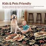 Ultra Soft Area Rug, Non Slip, Stain Resistant, Washable Area Rugs for Living Room, Bedroom, Sophisticated Geometric Leaf Arrangement(Black)