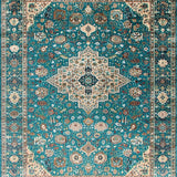 Ultra Soft Area Rug, Non Slip, Stain Resistant, Washable Area Rugs for Living Room, Bedroom, Rustic Vintage Medallion Aesthetic(Blue)