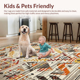 Ultra Soft Area Rug, Non Slip, Stain Resistant, Washable Area Rugs for Living Room, Bedroom, Contemporary Tiled Pattern Aesthetic(Beige)
