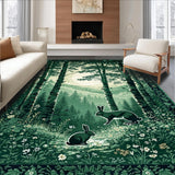 Ultra Soft Area Rug, Non Slip, Stain Resistant, Washable Area Rugs for Living Room, Bedroom, Distinctive Woodcut Animal Scene(Green)