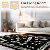 Ultra Soft Area Rug, Non Slip, Stain Resistant, Washable Area Rugs for Living Room, Bedroom, Chic Black and White Musical Aesthetics(Black)