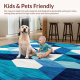 Ultra Soft Area Rug, Non Slip, Stain Resistant, Washable Area Rugs for Living Room, Bedroom, Geometric Blue(Blue)