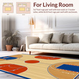 Ultra Soft Area Rug, Non Slip, Stain Resistant, Washable Area Rugs for Living Room, Bedroom, Dynamic Playful Court Design(Brown)