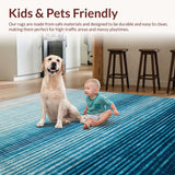 Ultra Soft Area Rug, Non Slip, Stain Resistant, Washable Area Rugs for Living Room, Bedroom, Stripe Patterned Outdoor Porch Mat(Blue)