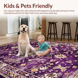 Ultra Soft Area Rug, Non Slip, Stain Resistant, Washable Area Rugs for Living Room, Bedroom, Stylish Symmetrical Floral Design(Purple)