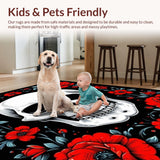 Ultra Soft Area Rug, Non Slip, Stain Resistant, Washable Area Rugs for Living Room, Bedroom, Striking Dark Floral Aesthetic(Red)