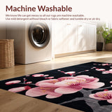 Ultra Soft Area Rug, Non Slip, Stain Resistant, Washable Area Rugs for Living Room, Bedroom, Luxurious Colorful Cherry Petals Design(Black)