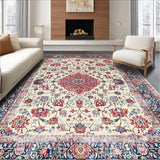 Ultra Soft Area Rug, Non Slip, Stain Resistant, Washable Area Rugs for Living Room, Bedroom, Elegant Softened Botanical Motif(White)