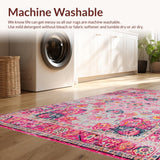 Ultra Soft Area Rug, Non Slip, Stain Resistant, Washable Area Rugs for Living Room, Bedroom, Rustic Multi-Colored Tiled Pattern(Pink)