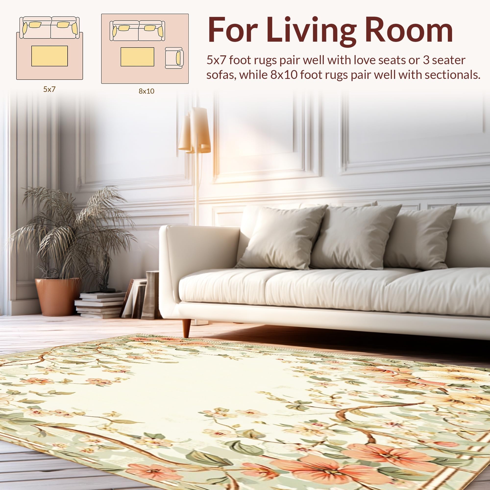 Antique Beige Floral Area Vintage Inspired Low Pile Rug – ODIKA