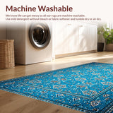 Ultra Soft Area Rug, Non Slip, Stain Resistant, Washable Area Rugs for Living Room, Bedroom, Vintage Tribal Bedroom Washable Accent Carpet(Blue)