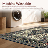 Ultra Soft Area Rug, Non Slip, Stain Resistant, Washable Area Rugs for Living Room, Bedroom, Vintage Inspired Boho Area with Ornate Black and Beige Medallion Motifs(White)