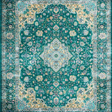 Ultra Soft Area Rug, Non Slip, Stain Resistant, Washable Area Rugs for Living Room, Bedroom, Vintage Teal Floral Medallion(Blue)