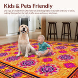 Ultra Soft Area Rug, Non Slip, Stain Resistant, Washable Area Rugs for Living Room, Bedroom, Striking Colorful Geometric Fusion(Orange)