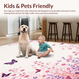 Ultra Soft Area Rug, Non Slip, Stain Resistant, Washable Area Rugs for Living Room, Bedroom, Adorable Enchanted Garden Design(Pink)