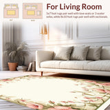 Ultra Soft Area Rug, Non Slip, Stain Resistant, Washable Area Rugs for Living Room, Bedroom, Floral Fusion Area Rustic Country Style Pink and Sage(Ivory)