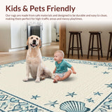 Ultra Soft Area Rug, Non Slip, Stain Resistant, Washable Area Rugs for Living Room, Bedroom, Coastal Inspired Seashell Motif(Beige)