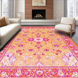 Ultra Soft Area Rug, Non Slip, Stain Resistant, Washable Area Rugs for Living Room, Bedroom, Chic Warm Toned Flower Pattern(Yellow)