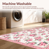 Ultra Soft Area Rug, Non Slip, Stain Resistant, Washable Area Rugs for Living Room, Bedroom, Delicate Rustic Floral Harmony(Pink)