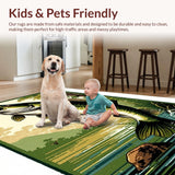 Ultra Soft Area Rug, Non Slip, Stain Resistant, Washable Area Rugs for Living Room, Bedroom, Rustic Multicolor Fishing Silhouette(Green)