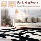 Ultra Soft Area Rug, Non Slip, Stain Resistant, Washable Area Rugs for Living Room, Bedroom, Geometric Black White Floor Rug(Gray)