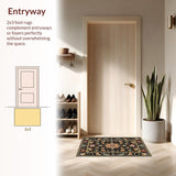 Ultra Soft Area Rug, Non Slip, Stain Resistant, Washable Area Rugs for Living Room, Bedroom, Floral Washable Entryway Stain-Resistant Carpet(Black)