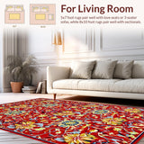 Ultra Soft Area Rug, Non Slip, Stain Resistant, Washable Area Rugs for Living Room, Bedroom, Stylish Round Floral Composition(Red)