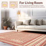 Modern Medallion Low Pile Non Slip Durable Easy Clean(Red)