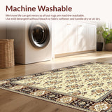 Ultra Soft Area Rug, Non Slip, Stain Resistant, Washable Area Rugs for Living Room, Bedroom, Timeless Traditional Floral Elements(Beige)