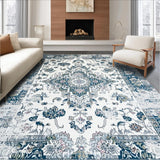 Ultra Soft Area Rug, Non Slip, Stain Resistant, Washable Area Rugs for Living Room, Bedroom, Rustic Distressed Tiled Design(White)
