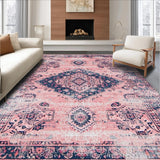 Ultra Soft Area Rug, Non Slip, Stain Resistant, Washable Area Rugs for Living Room, Bedroom, Artful Bright Medallion Style(Pink)