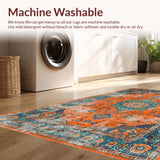 Ultra Soft Area Rug, Non Slip, Stain Resistant, Washable Area Rugs for Living Room, Bedroom, Rustic Orange Teal Medallion Style(Orange)