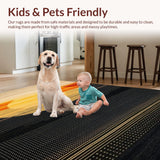 Ultra Soft Area Rug, Non Slip, Stain Resistant, Washable Area Rugs for Living Room, Bedroom, Dynamic Black and Gold Lattice Design(Orange)