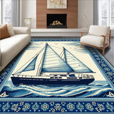 Ultra Soft Area Rug, Non Slip, Stain Resistant, Washable Area Rugs for Living Room, Bedroom, Vibrant Sailboat Coastal Theme(Blue)