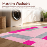 Ultra Soft Area Rug, Non Slip, Stain Resistant, Washable Area Rugs for Living Room, Bedroom, Engaging Educational Playful Layout(Pink)