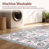 Ultra Soft Area Rug, Non Slip, Stain Resistant, Washable Area Rugs for Living Room, Bedroom, Cozy Vintage Symmetrical Visuals(White)
